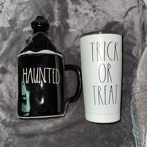 Rae Dunn beverage tumbler ceramic haunted 🍵 2 items BNT 🎃